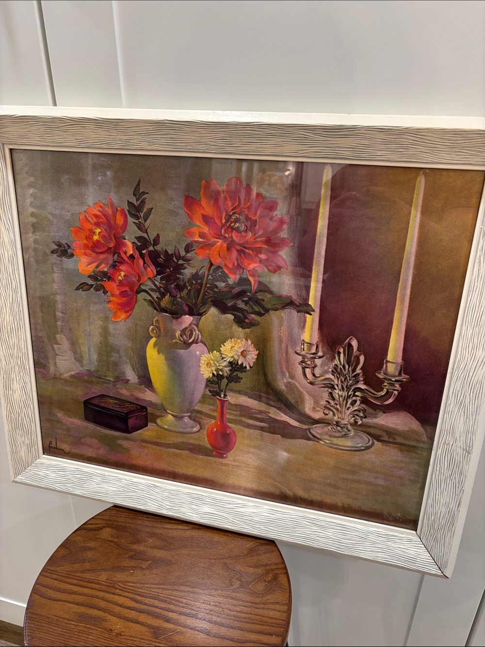 Framed Floral Still Life Wall Art in Red and Cream